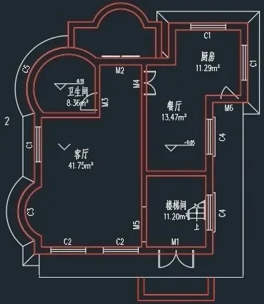 CAD 建筑图纸墙体自动识别后效果图